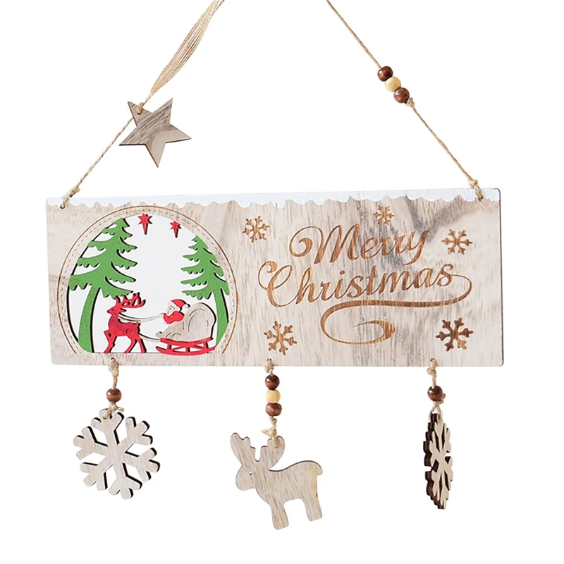 

Merry Christmas Sign Hanging Board Welcome Wording Signs Wooden Crafts Hanging Ornament for Home Door Window Wall Tree Decor