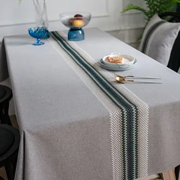 

High Quanlity Table Cloth Striped Decorative Linen Tablecloth Waterproof Oilproof Thick Rectangular Wedding Dining Table Cover