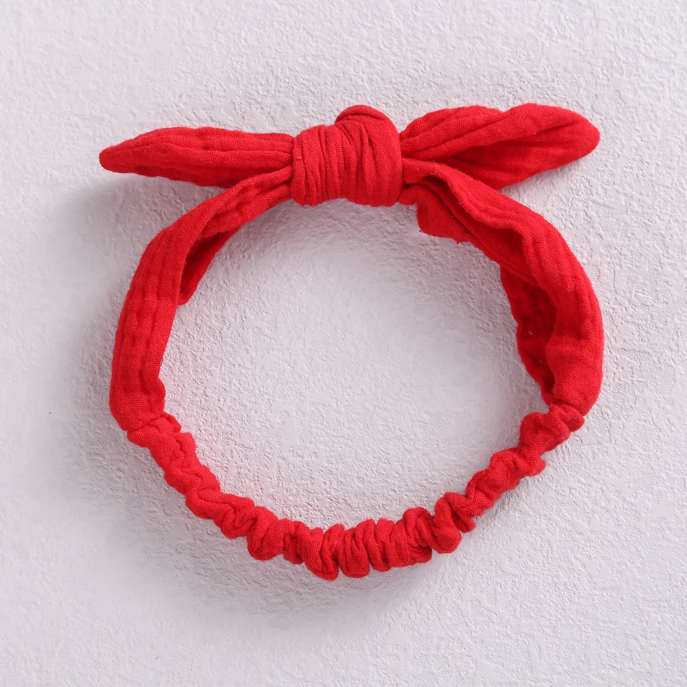 Baby Elastic Hair Bands Girls Cotton Gauze Headband Kids Muslin Knot Accessories Toddler Rabbit Ear Turban Head Wraps Children's Finger Toothbrush