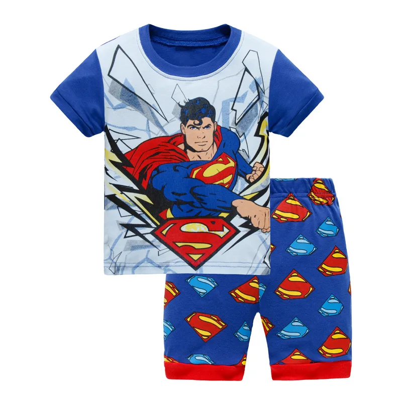 New Summer Children Boys Pajamas, 100% Cotton Short Sleeve T Shirt + Shorts, Sleepwear Clothing Sets for 2-7 Year