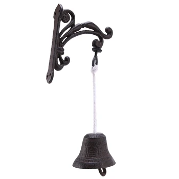 

Cast Iron Wall Bell Rustic Style Manually Shaking Wall Hanging Doorbell Outdoor Mounted Dinner Bell for Garden Patio