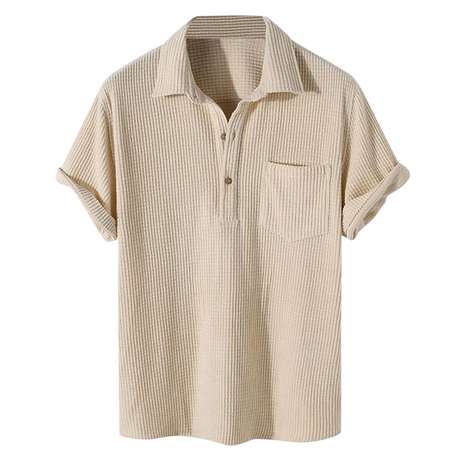 Casual Pure Color Men Polo Shirts Half Cardigan Lapel Collar Men Blouse Pocket Top Short Sleeve Top Clothing