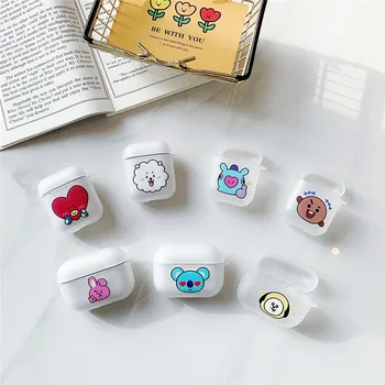 

For AirPods 1 2 Cute Cartoon Bear Rabbit BT21 Earphone Cover Cases For Air Pods 2 Couples Soft Matte TPU Skin Frosted Protector