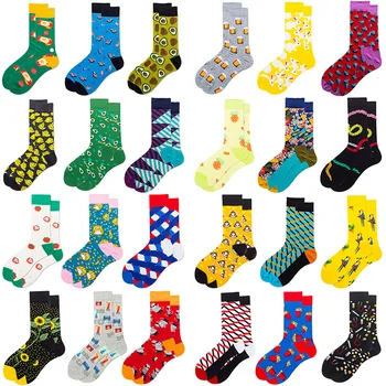 

Sale 4 pairs men socks combed cotton cartoon animal bird shark zebra corn Sea food geometric novelty funny socks