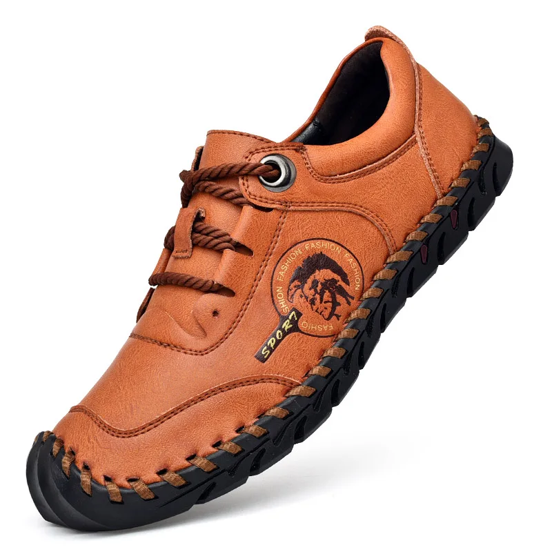 Натуральная кожа Для мужчин повседневная обувь ручной работы Винтаж лоферы, кожаные туфли Обувь на плоской подошве на шнурках; Лидер продаж мокасины; обувь для вождения - Цвет: Brown
