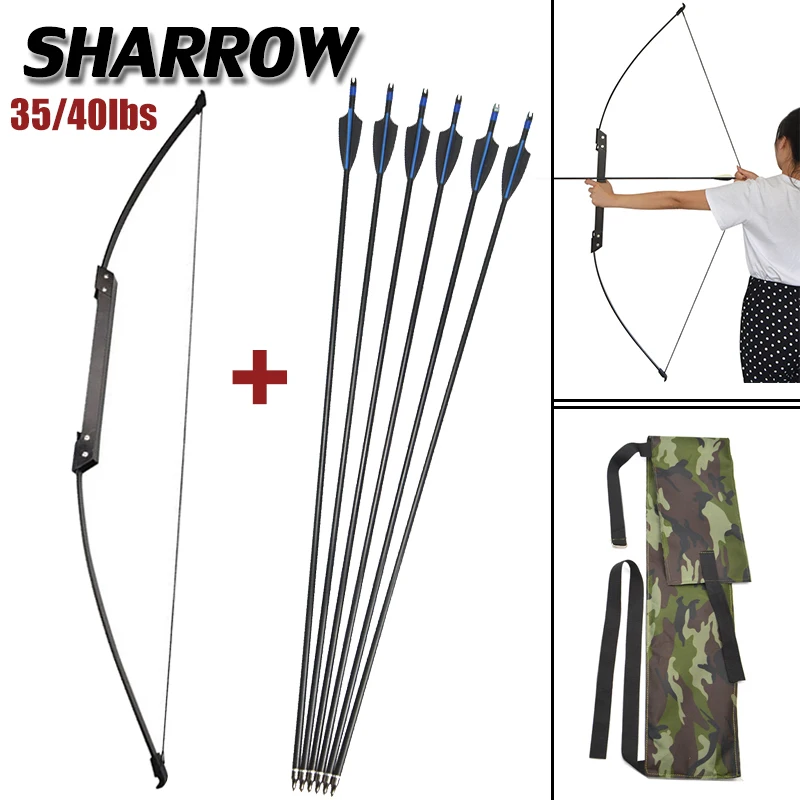 35lbs bow and arrow 35/40lbs стрельба из лука изогнутый лук прямо со стильным бантиком набор из стекловолокна стрелка подростков выстрел тренировочный лук Спорт на открытом воздухе Принадлежности для охоты - Цвет: 35lbs bow and arrow