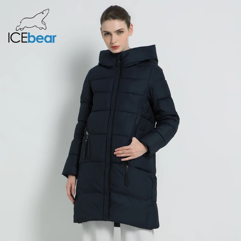 ICEbear Новая зимняя женская куртка высокого качества Женская куртка с капюшоном Женская марка одежды Элегантная качественная облегающая куртка теплая куртка GWD18209I