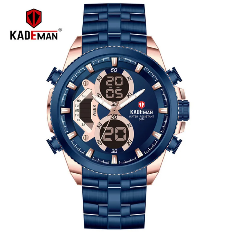 

KADEMAN Luxury Fashion Men Sports Quartz Wrist Watches Men's LED Digital Watch Business Waterproof Steel Watch Relogio Masculino