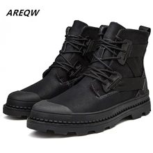 Новинка; черные теплые зимние мужские ботинки; ботильоны из натуральной кожи; Мужская зимняя Рабочая обувь; мужские зимние ботинки на меху в военном стиле; Botas