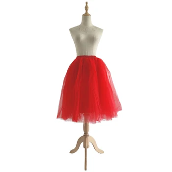 

Ladies red sexy five-layer mesh Crinoline waist elastic band skirt Slim soft pleated skirt banquet wedding party petticoat