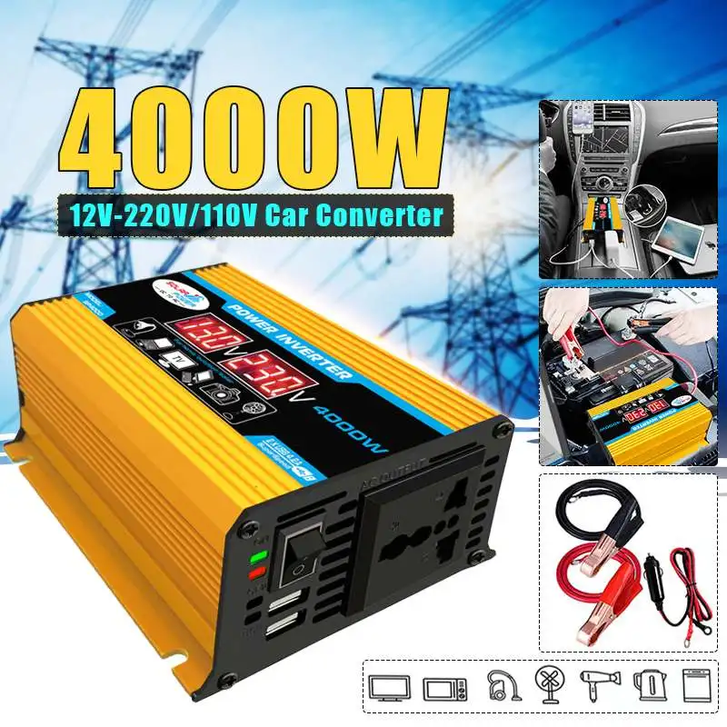 

Car Inverter 12V 220V 4000W Max Power Inverter Voltage Convertor Transformer 12V To 110V/220V Inversor + LCD Display 2 USB