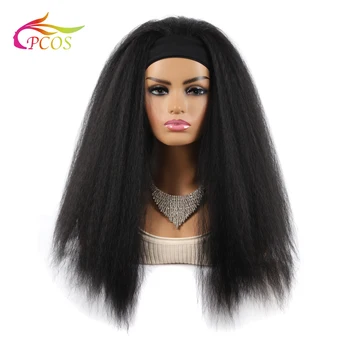 

Newest Scarf Wig Black Wigs for African American Women Turban Wig Wrap and Wig Linked Headband Afro YAKI Culry Hair Wigs