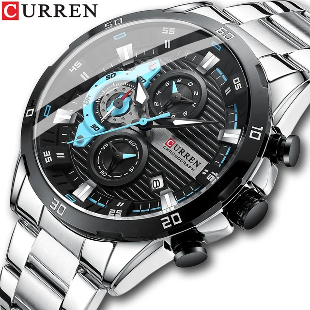 CURREN Stainless Steel Watches for Mens Creative Fashion Luminous Dial with Chronograph Clock Male Casual Wristwatches 1