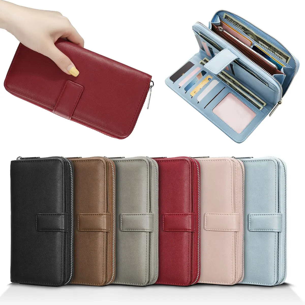 

Ladies Zipper Purse Large Capacity Practical Hand Wallet Women PU Leather Fashion Female Long Section Wallet Clutch Handbags