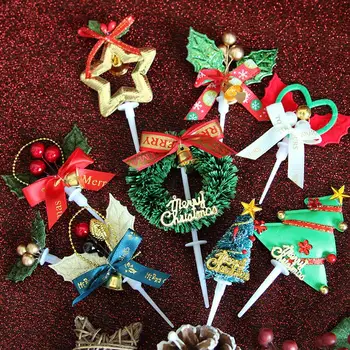 

Merry Christmas Cake Topper Christmas Tree Santa Claus Elk Deer Cupcake Topper For Christmas Party Cake Decorations Xmas 1PC