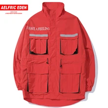 Aelfric Eden Мульти Карманы Письмо печати мужской Тренч Harajuku уличная свободные карго пальто хип хоп повседневные хлопковые жакеты оверсайз