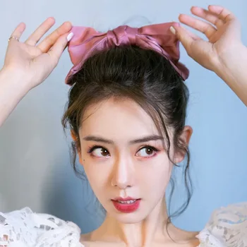 

qi wave Celebrity Style Pink Large Bowknot Hair Ring Back of the Head Barrettes Daily Life Versatile Fashion Headband Vacation S