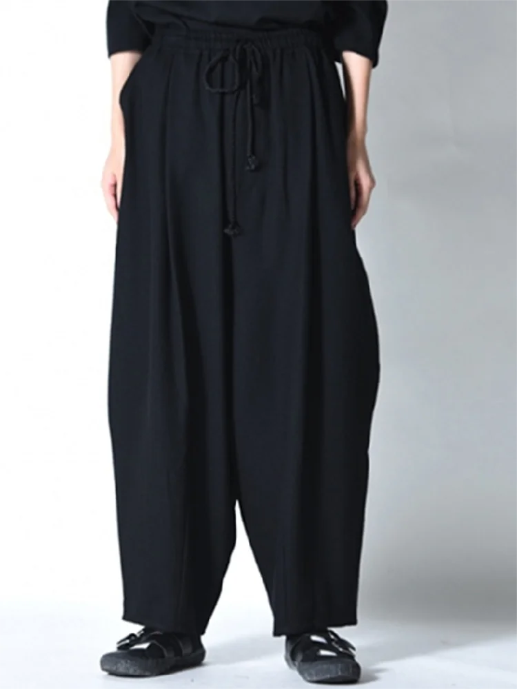Men's Casual Pants Wide Leg Pants Harlan Pants Spring And Autumn New Black Elastic Waist Hanging Gear Design Fashion Large Size