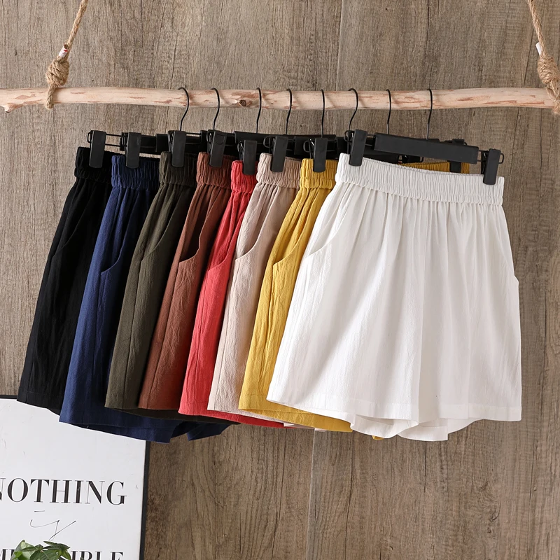 

Thin Cotton Linen Shorts Women's Summer Loose 2020 New Straight Casual High Waist Shorts All-match Slim Wide Leg Shorts Fashion