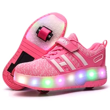 Детская обувь для скейтбординга Heelys ролики с подсветкой скейт обувь Дети patines de 4 ruedas patins мальчик девочка роликовые коньки светящиеся туфли со светодиодами кроссовки