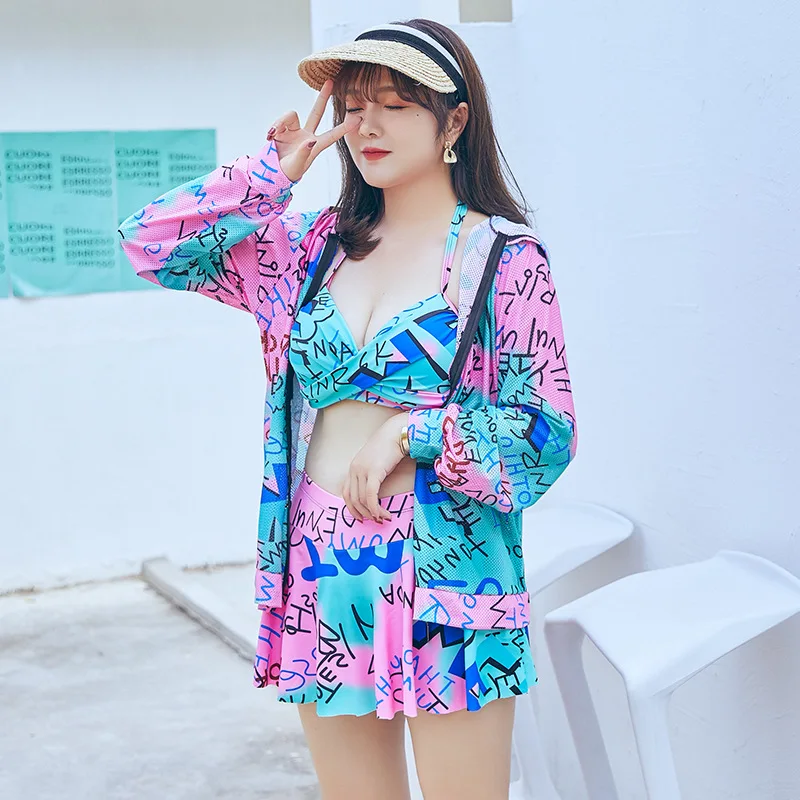 

2020 Large Size Swimwear New Style Fat Mm Hipster Conservative Belly Covering Slimming Energetic And Cute Swimwear Split Type Th