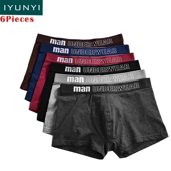 

6Pcs/lot IYUNYI Man Underwear Boxer Men Boxers Cotton Solid Male Soft Boxer Shorts Classic Soft Men's Underpants HotSale Panties