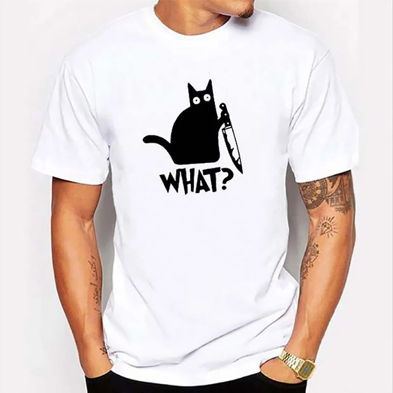 

2QIMU Top T-Shirt Men Casual Print Cat Ear T-Shirts Short Sleeves Large Size Fashion White Streetwear for Men