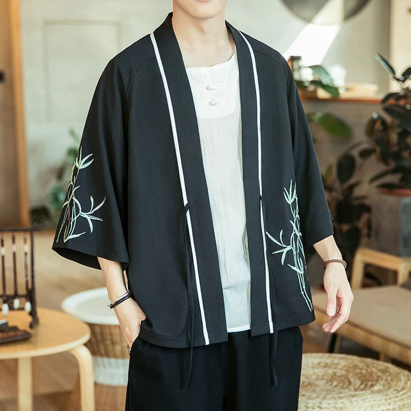 Традиционное японское кимоно юката Кимоно Кардиган для мужчин пляж тонкая азиатская одежда Япония Кимоно мужской модный Повседневный Кардиган Рубашка - Цвет: 2205B