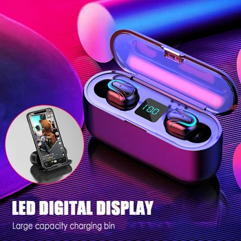 

Q32 TWS Wireless Bluetooth 5.0 Single Ear Earphone IPX5 Waterproof Headphone LED Digital Display Headset With Mic Charging Box