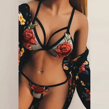 

sexy women lingerie lace underwear bra set нижнее белье lenceria Corset Bandage Hollow Underwire Lace Muslin Sleepwear h5