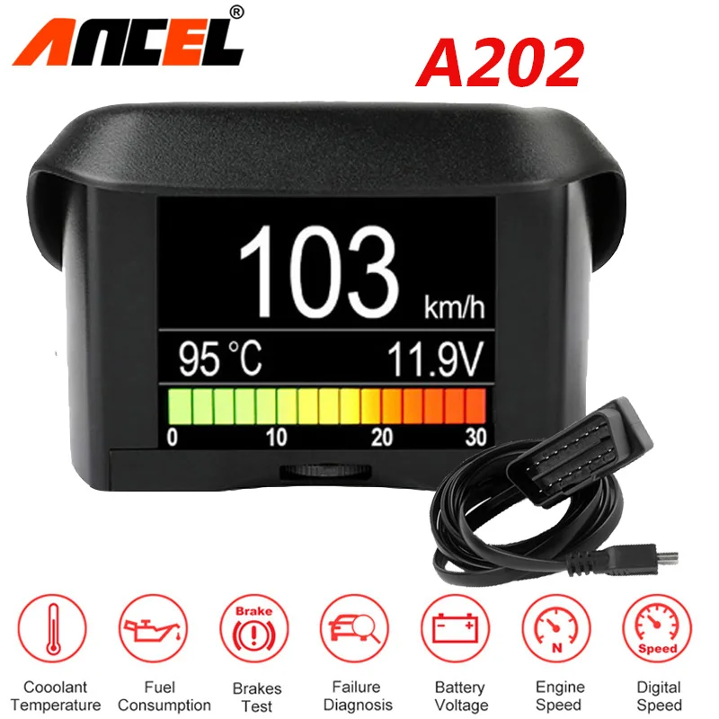 

Ancel A202 Car Digital OBD2 Computer On-board Computer Display Speed Fuel Consumption Temperature Gauge OBD2 Scanner Code Reader