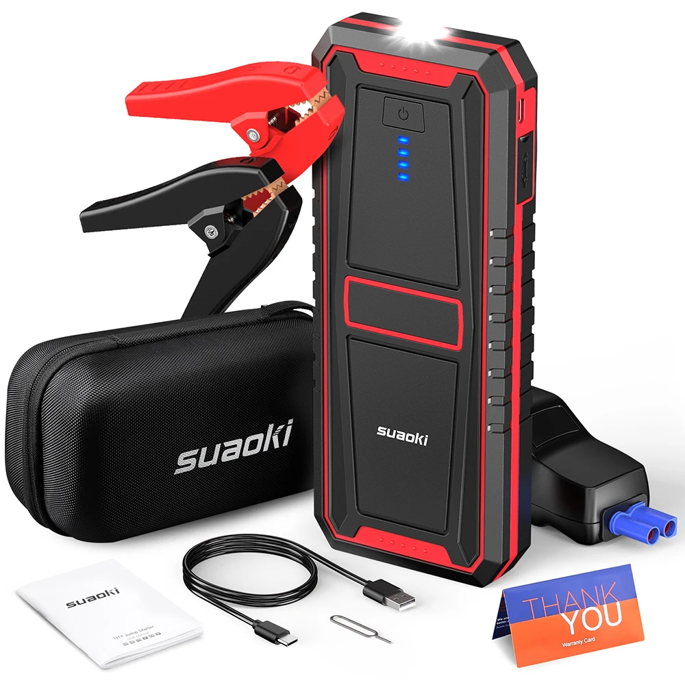 SUAOKI U17 автомобиль скачок стартер 18000 мАч Перезаряжаемые Батарея Dual USB 5V 3.0A 2.4A Тип-C Выход светодиодный фонарик Boost для двигателя автомобиля