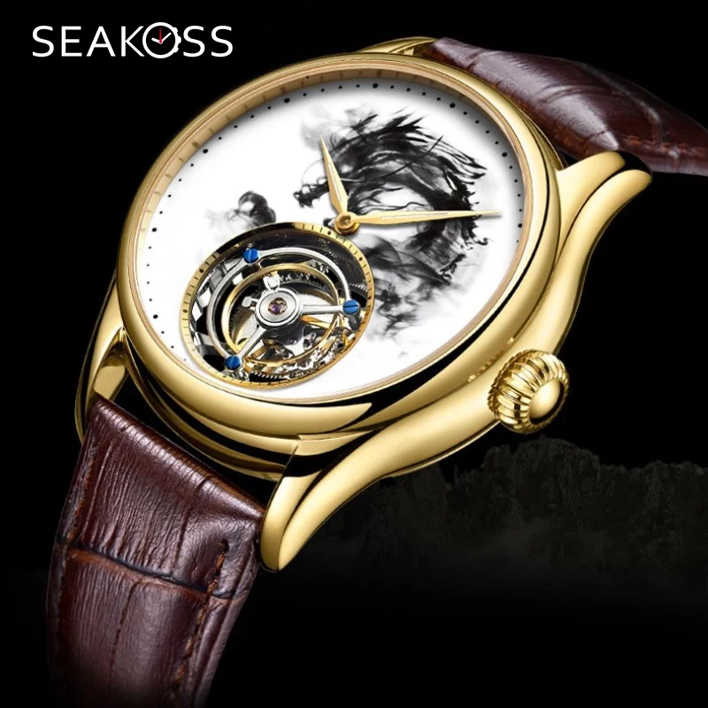 Seakoss Для мужчин дракон Tourbillon наручные часы сапфировые роскошные от топ бренда s