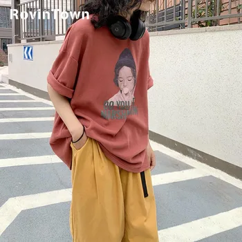 

2020 Summer New Cotton Short Sleeve Loose Oversize Character Print T Shirt Women T-shirt O Neck Harajuku Gothic Free Shipping
