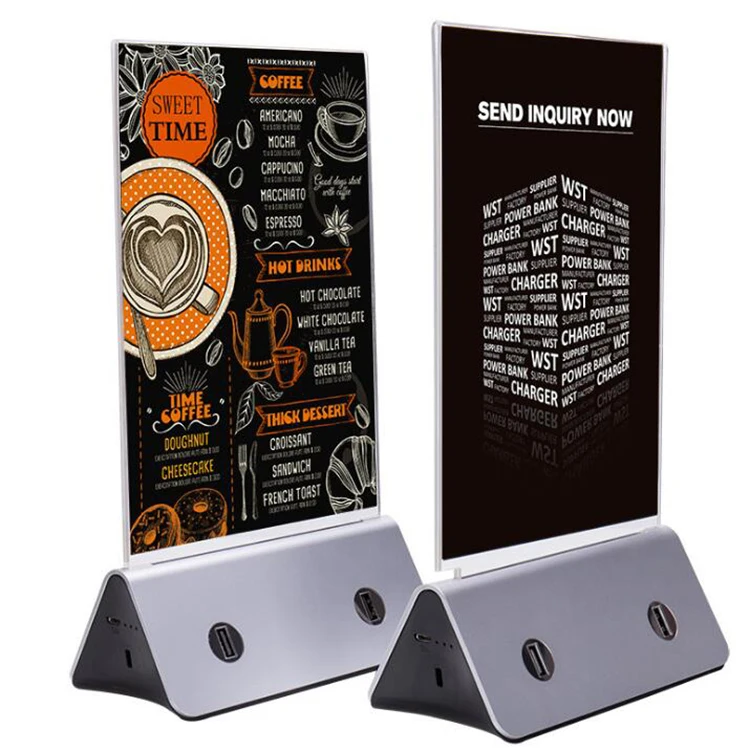 

For Night Club Bar+Shop Store Advertising Marketing Promotion Table Top Sign Board+Poster+Frame Holder Stand Power Bank Charger