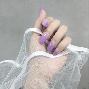 

Nail Factory Distributor 24pcs Nude Purple Gradient Color False Nail with Glue Full Nail Tips artificial fingernails Fake Nail