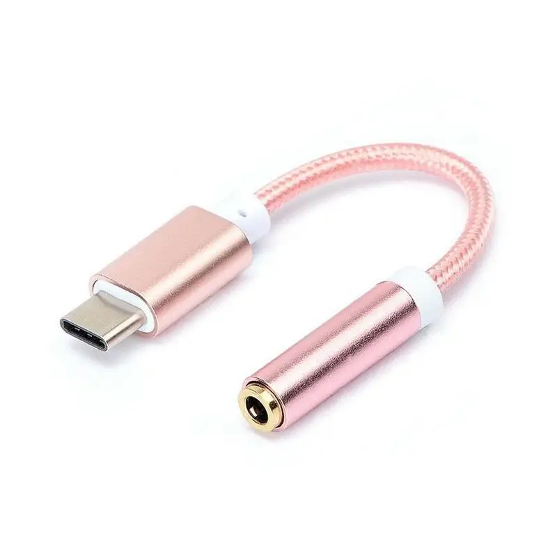 Rose Red Type C 3,5 мм аудио разъем для наушников USB C до 3,5 мм AUX Наушники Плетеный Кабель-адаптер для huawei mate 20 P30 pro Xiaomi Mi 6 8 9 - Цвет: Rose Red