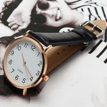 

2020 new Unisex Strap Minimal Round Dial Classic Black Leather Strap Ladise Watches Wrist Watch Fashion Women's Watch Arabic for