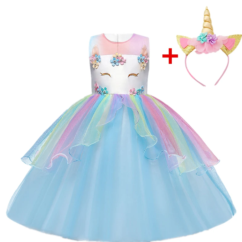 Girls Unicorn Dress Princess Costume Birthday Wedding Party Kids Dresses For Rainbow Skirt 4 10T | Детская одежда и обувь