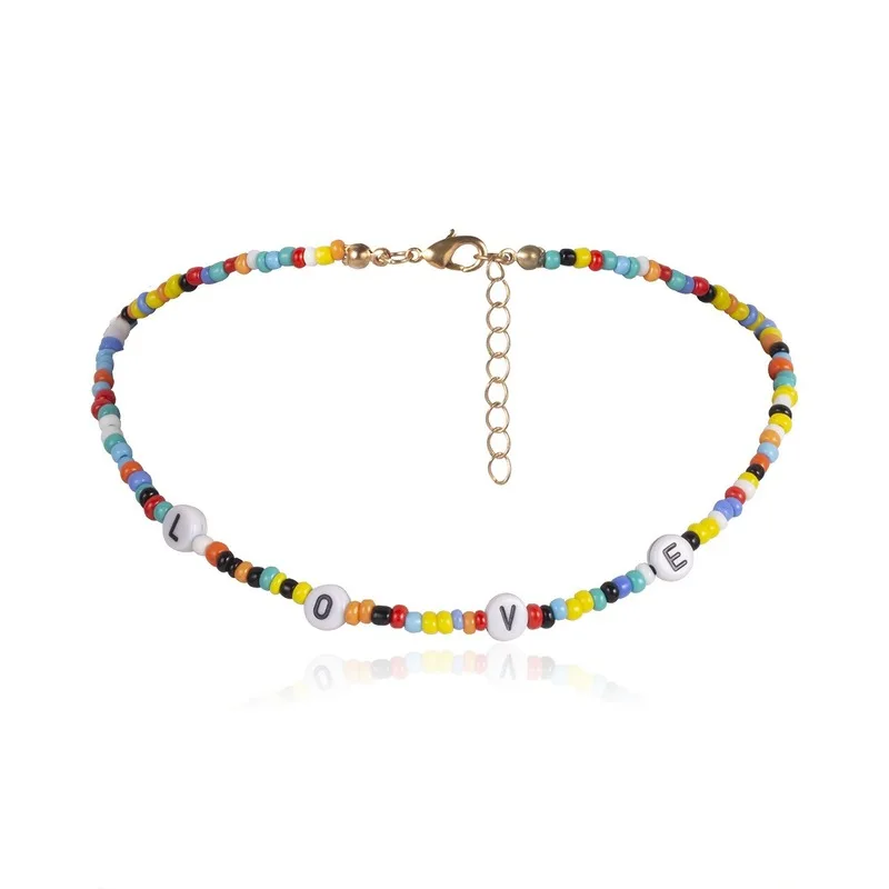 Boho, красочные бусы, цепочка, колье, ожерелья для женщин, простые, любовные буквы, начальные ожерелья, ювелирные изделия, подарок на свадьбу, вечеринку