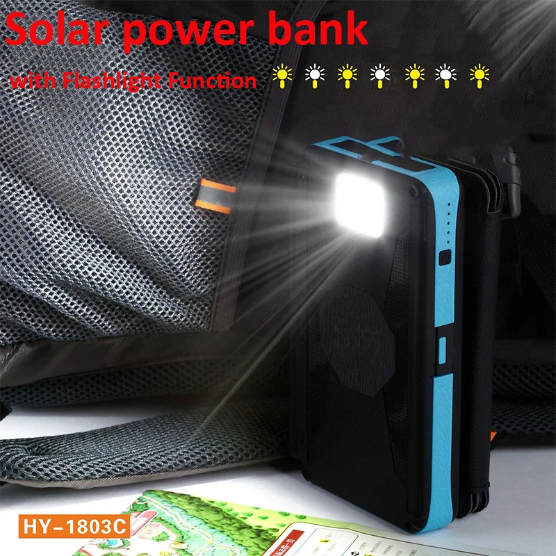 Foldable Solar Power Bank 20000mAh Waterproof Powerbank with LED Flashlight Dual USB Solar Panel Charger for Xiaomi iPhone 12 11 best wireless power bank