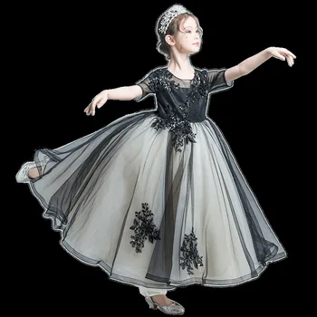 

2020 New Girls Trailing and Evening Dresses Black Children's Costumes Flower Girls High-end Catwalk Wedding Dress Fluffy Yarn
