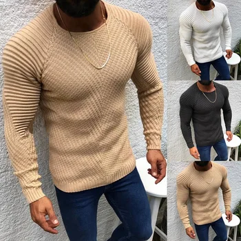 

2019 Fashion New Men's Slim Fit Pullover Tops Autumn Winter Warm Solid Sweaters Stitching Male Jumpers Knitted Pullovers Tops