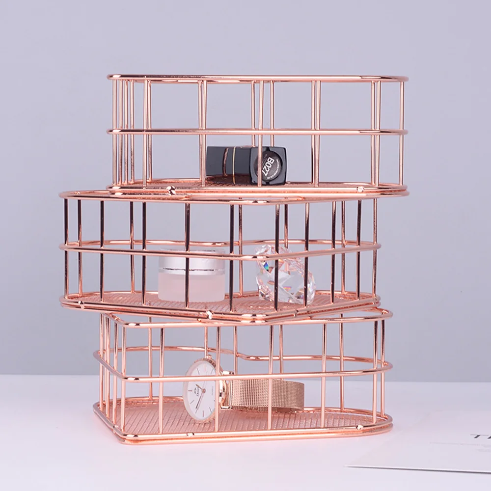 Железная корзина в форме сердца, коробка для хранения, держатель для дома, многофункциональная решетка, косметика, офис, Скандинавское розовое золото, модная