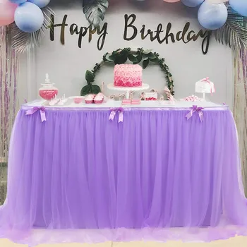 

450*76cm Tutu Table Cloth Dress Pink Tulle Skirt Sweet Table Baby Shower Decorations Romantic Birthday Party Favor for Wedding