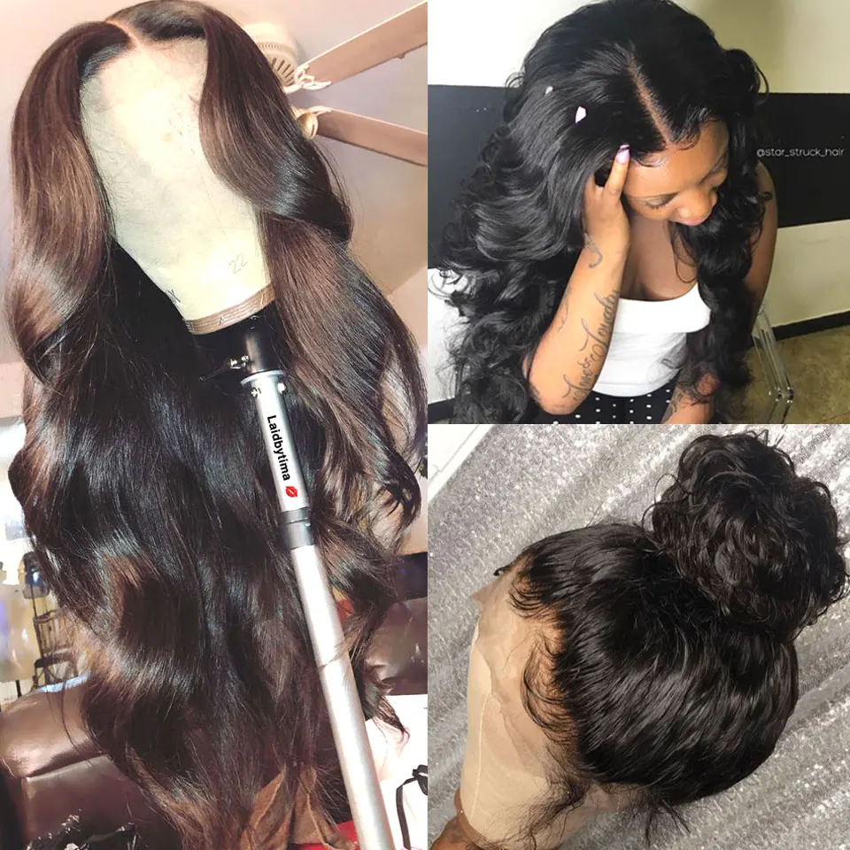 Wig Hair-Wigs Body-Wave Lace-Front 180-Density Glueless Pre-Plucked Brazilian 13X4 Wavy