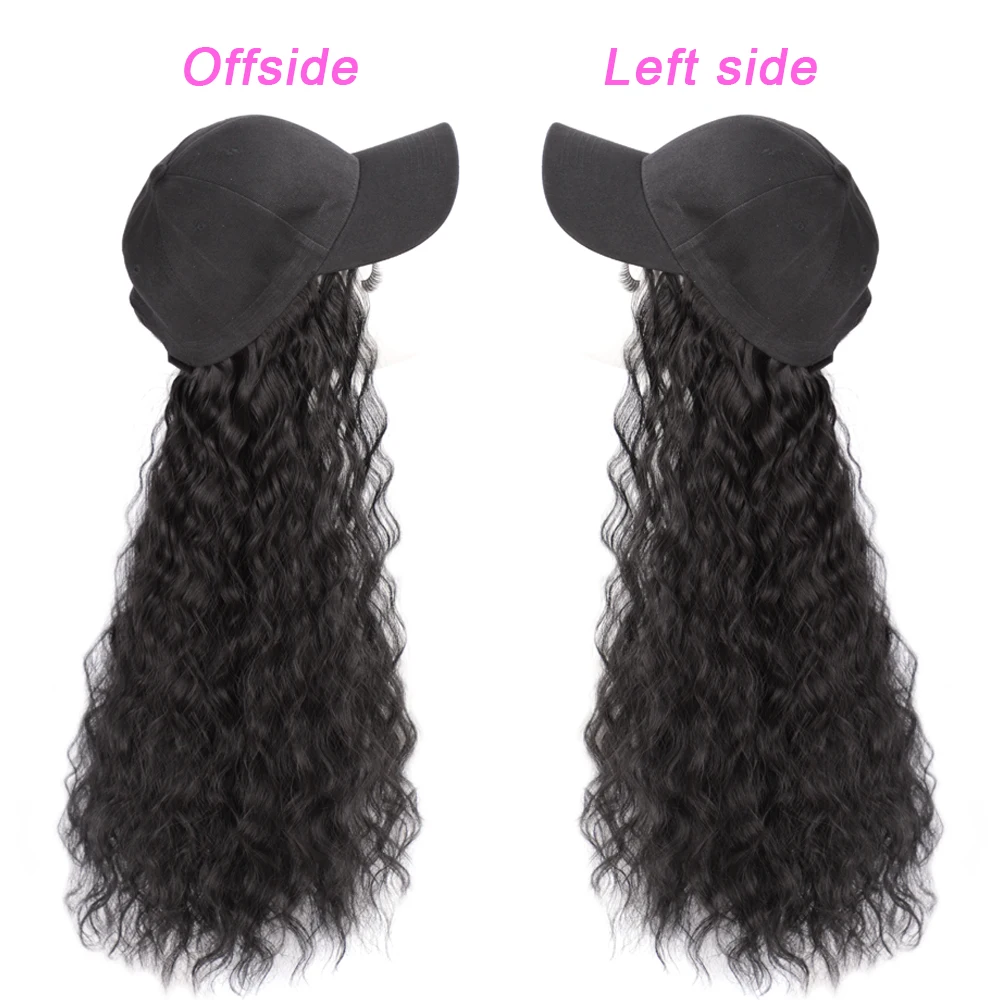 Black Star Hair Synthetic Long Wave Baseball Cap with Hair Brown Black Wavy Women Wig Hats with Wavy Extensions for Women