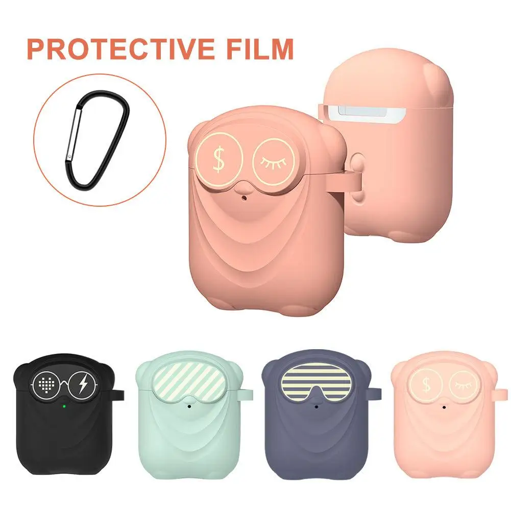 ТПУ чехол для наушников Airpods 1/2 силиконовый чехол мультяшный креативный чехол с крюком и зарядным портом для Air Pod чехол розовый синий