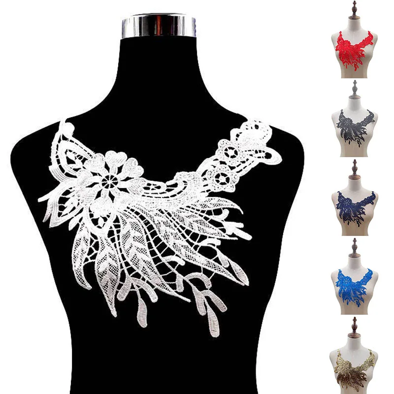 

Lace Collar Neckline Polyester Embroidery Corsage 3D Hollow False Collar Net Lace Fabric White Lace Fabric Applique Trim