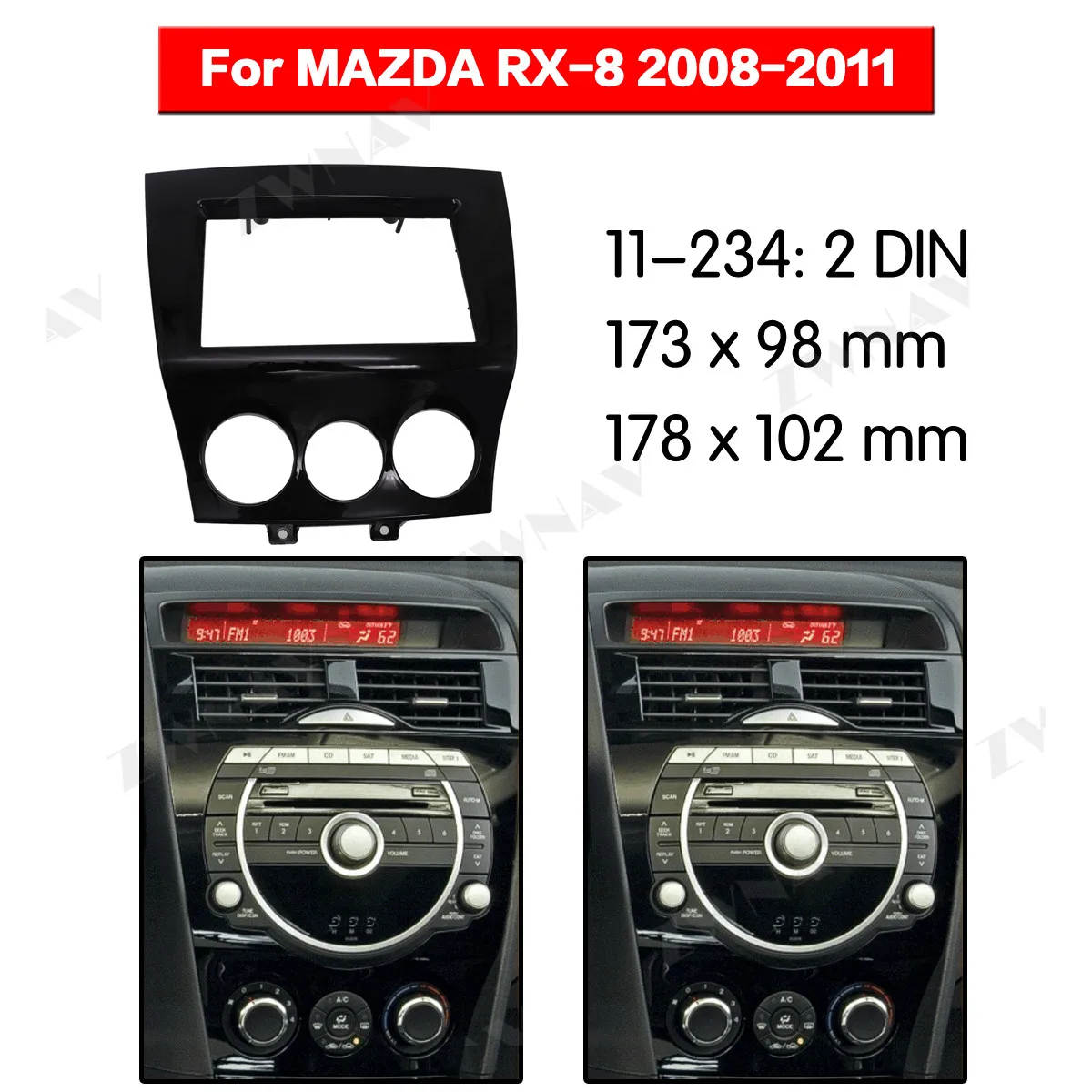 Радио Facia для Mazda RX8 2008-2011(УФ черный) 2DIN кронштейн dvd-плеер фасции автомобиля стерео радио установка тире